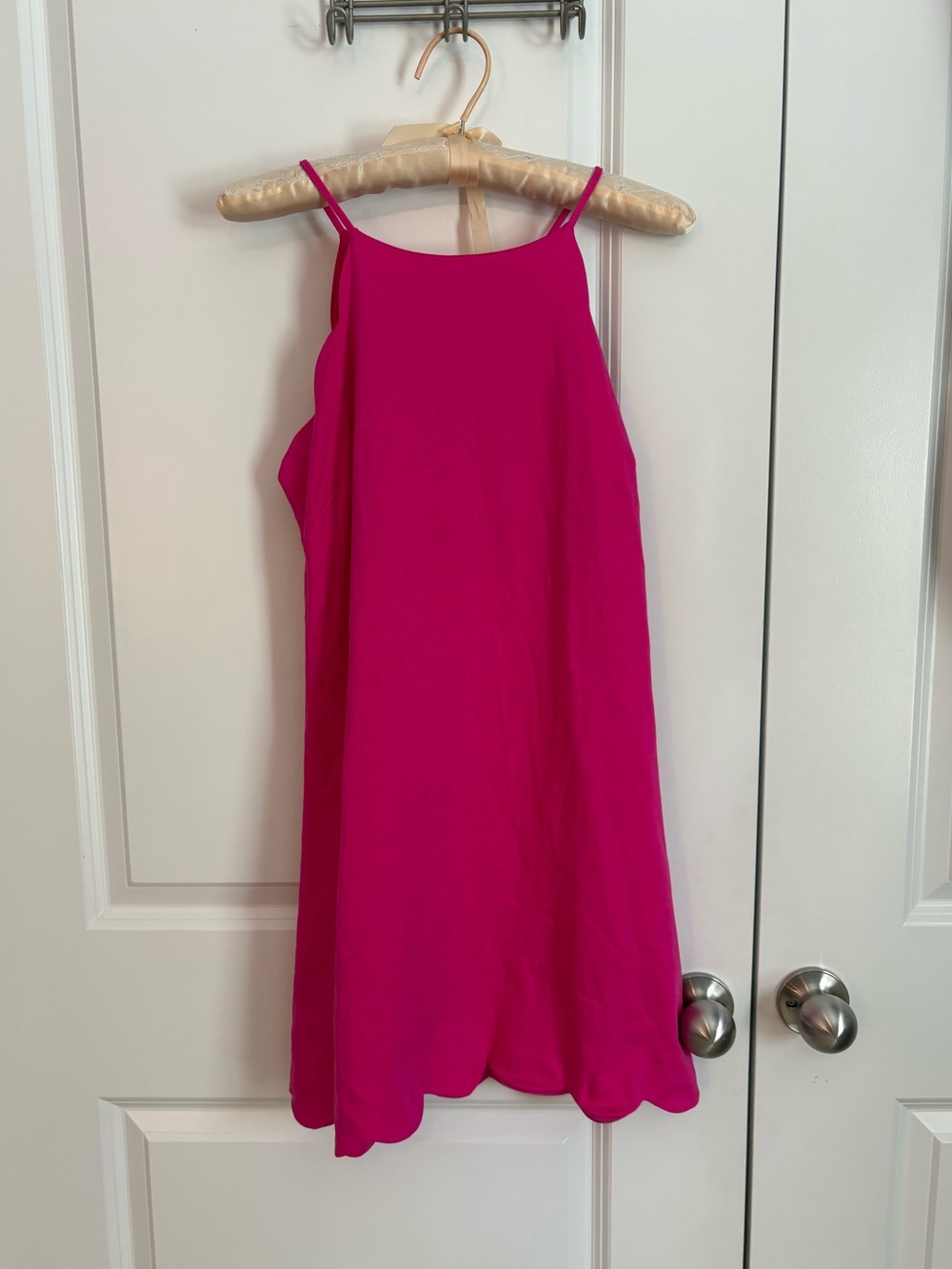 Pink Scalloped Hem Mini Dress